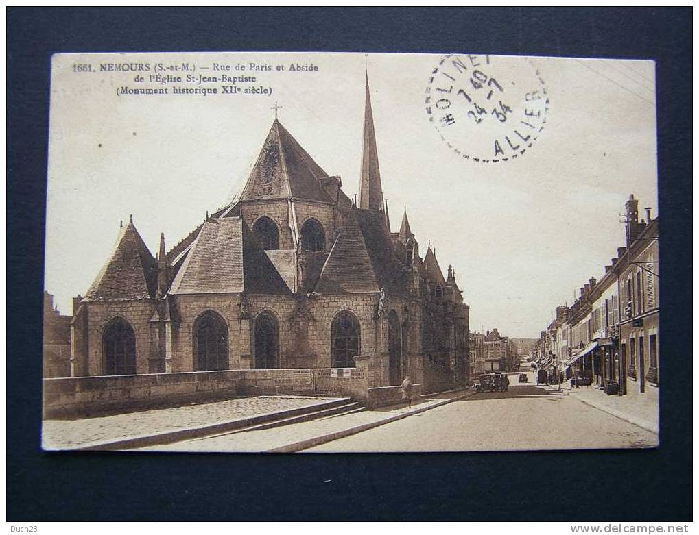 N°190 SUR CPA OBLITERE DE NEMOURS SEINE ET MARNE DU 23/07/1934 POUR MOLINET ALLIER TYPE B4 - Nemours