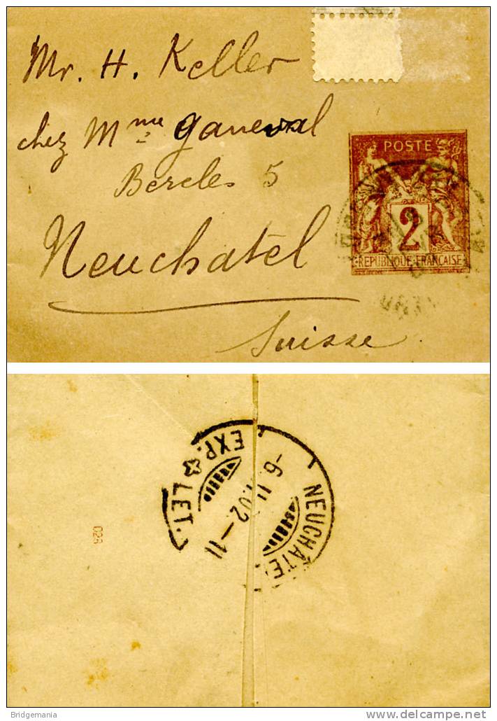 AA58 -BANDE POUR JOURNAUX 3 Nov 1902 Vers La Suisse Neuchatel Cent.2 - Striscie Per Giornali