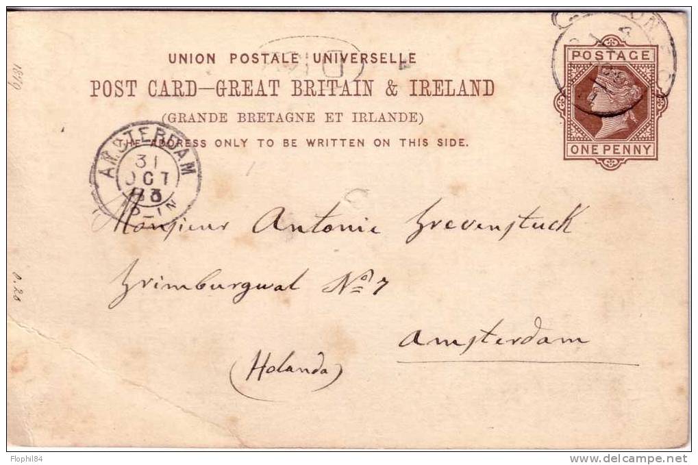 GRANDE BRETAGNE-ENTIER POSTAL POUR AMSTERDAM 31-10-1883 - BONNE DESTINATION - Postwaardestukken