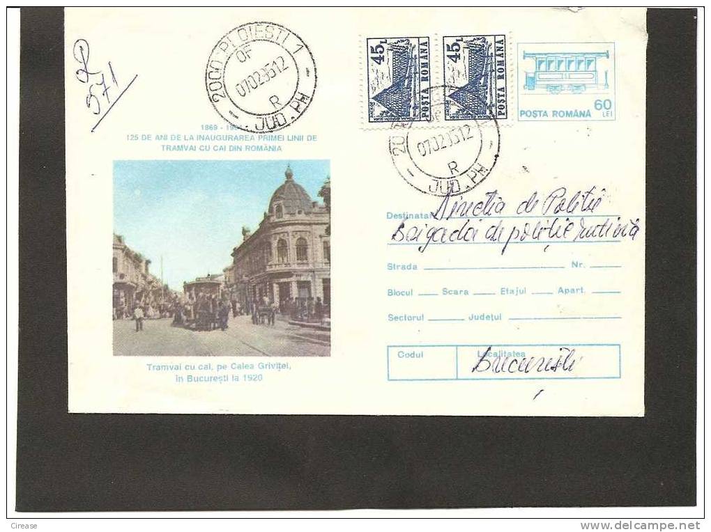 ROMANIA Enveloppe / Cover Cod 121 / 1994  Circulation TRAMWAY BUCURESTI 1920 - Tramways