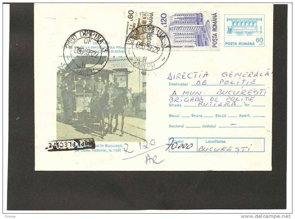 ROMANIA Enveloppe / Covercod 120 / 1994 TRAMWAY AVEC CHEVAUX BUCURESTI 1920 - Tramways