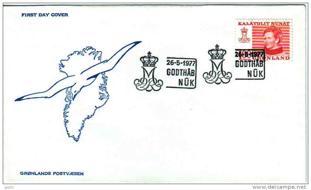 Enveloppe 1er Jour Groenland No 89 - 26/05/1977 Godthab - Reine Margrethe II - FDC