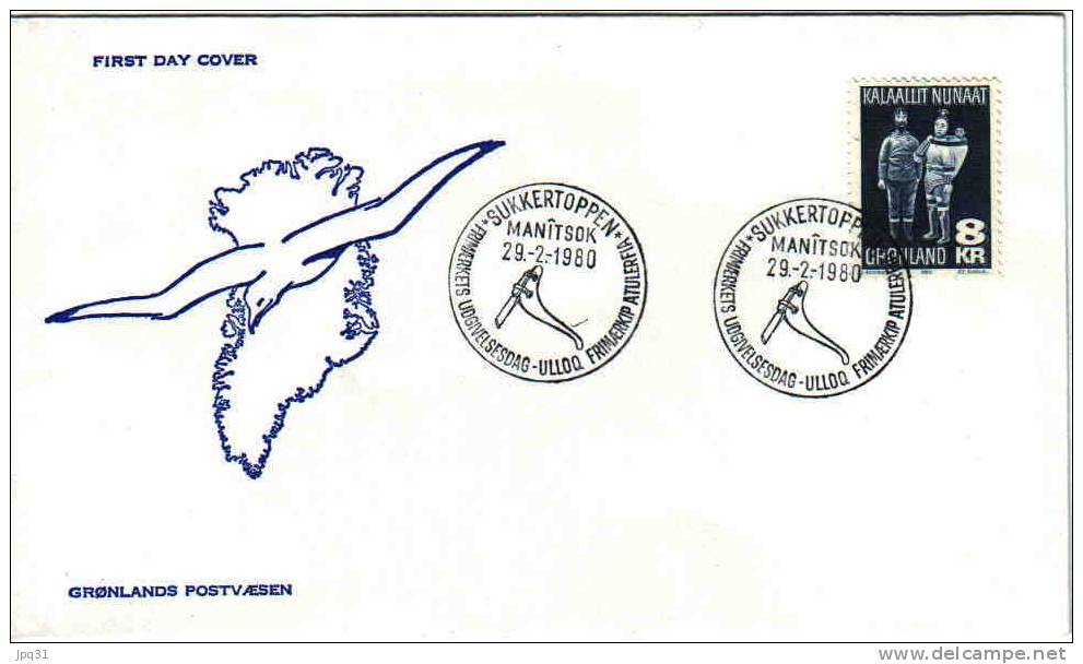 Enveloppe 1er Jour Groenland No 107 - 29/02/1980 Sukkertoppen - Sculpture Sur Bois - FDC