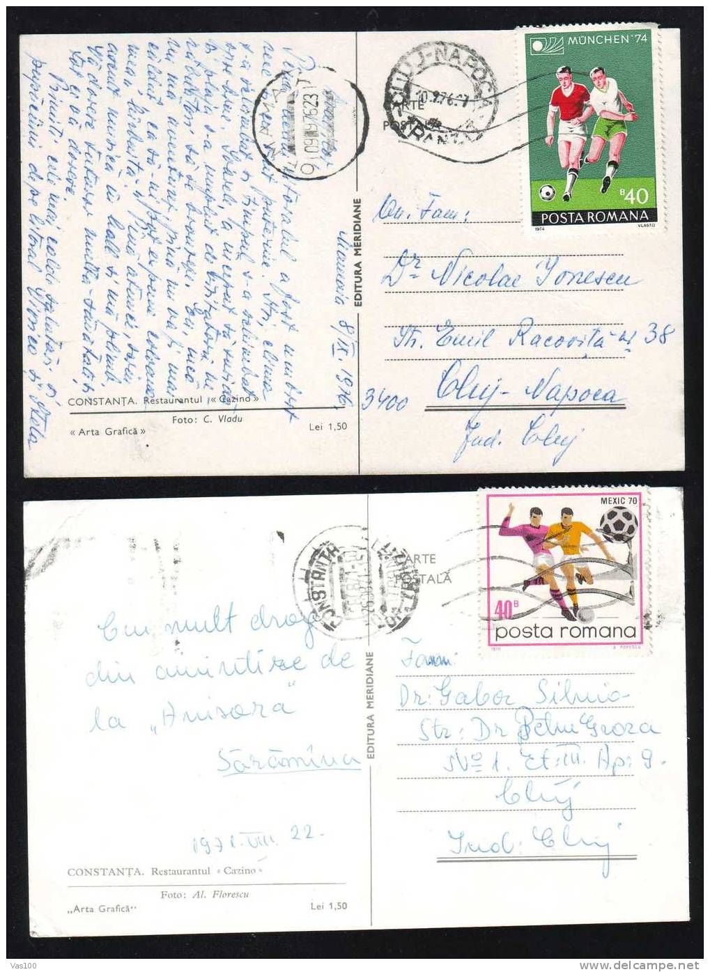 Cazino Constanta Stamp FOOTBALL On 2 Postcard 1971-76. - Briefe U. Dokumente