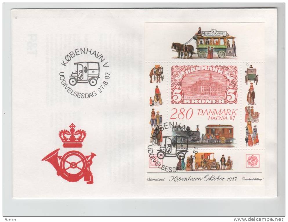 Denmark FDC Miniature Sheet International Stamp Exhibition Hafnia 87 27-8-1987 Including The Ticket - Exposiciones Filatélicas