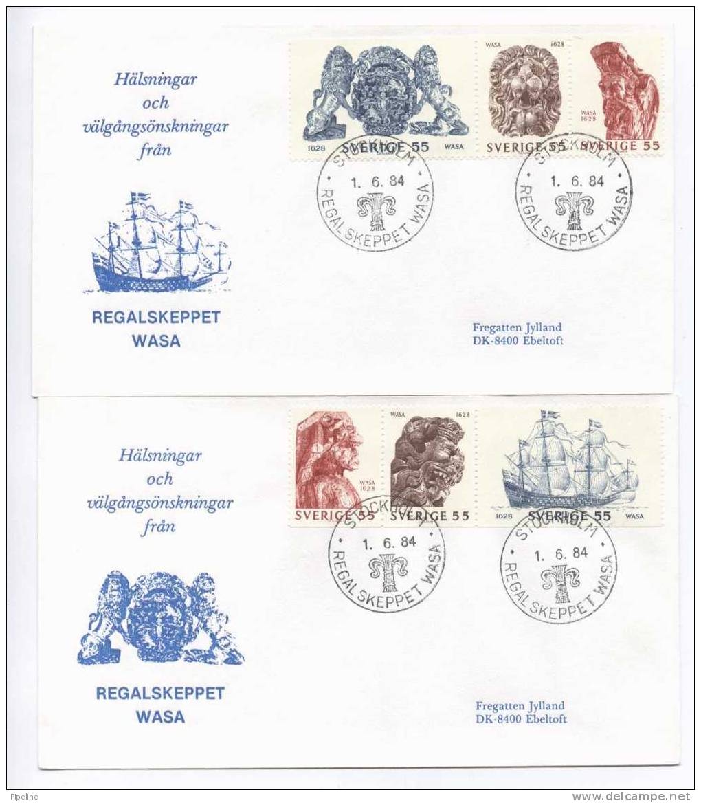 Sweden Cover WASA Honors The Danish Frigate JYLLAND With Complete Set Wasa On 2 Covers 1-6-1984 - Lettres & Documents