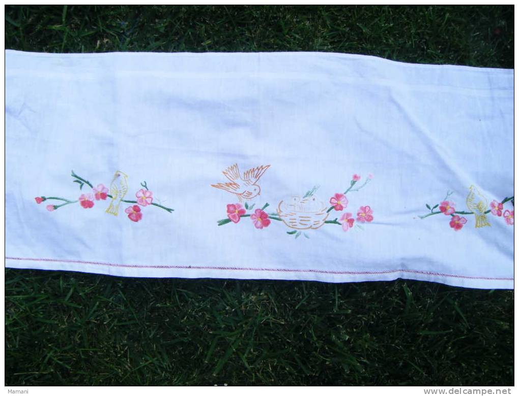 Petite  Garniture De Cheminee Ou Autre --decor Oiseau Et Fleurs-a Finir 74x32 - Drapery