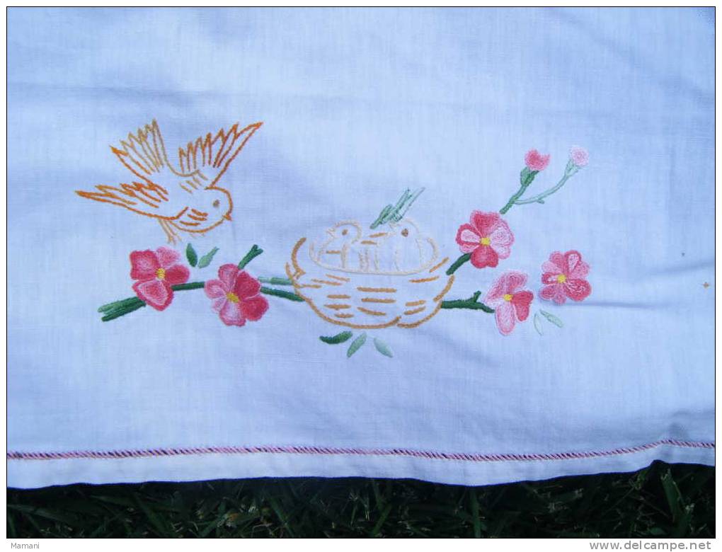 Petite  Garniture De Cheminee Ou Autre --decor Oiseau Et Fleurs-a Finir 74x32 - Drapery