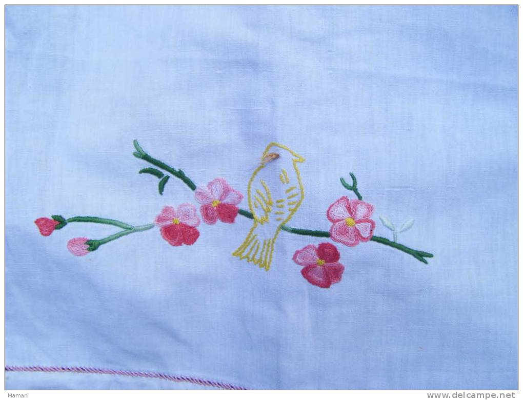 Petite  Garniture De Cheminee Ou Autre --decor Oiseau Et Fleurs-a Finir 74x32 - Rideaux