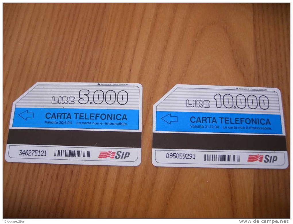 2 Télécartes Magnétiques ITALIE SIP "SE TI GIRA DI COLPIRE - SEAT" 5 000 Lire Et 10 000 Lire - Publiques Publicitaires