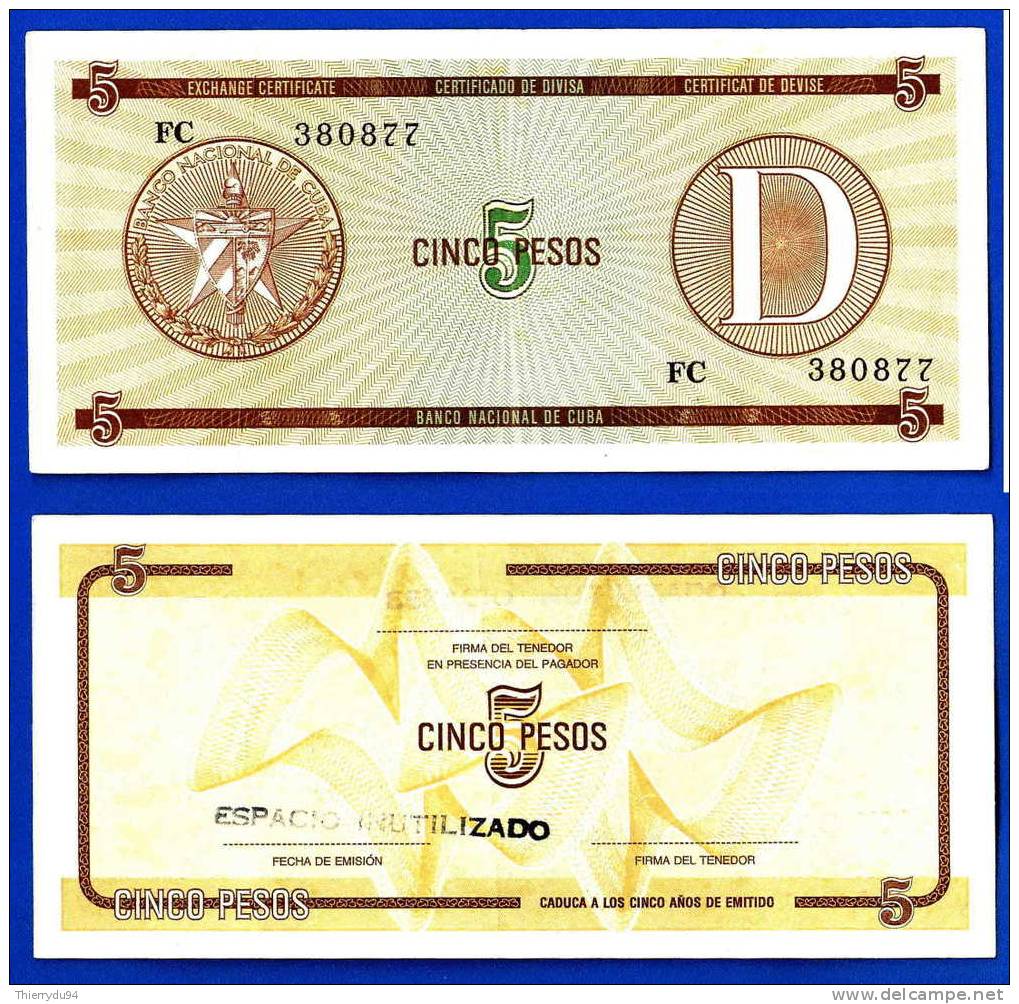 Cuba 5 Pesos D 1985 Kuba Pesos Caraibe Caribe Certificat - Cuba