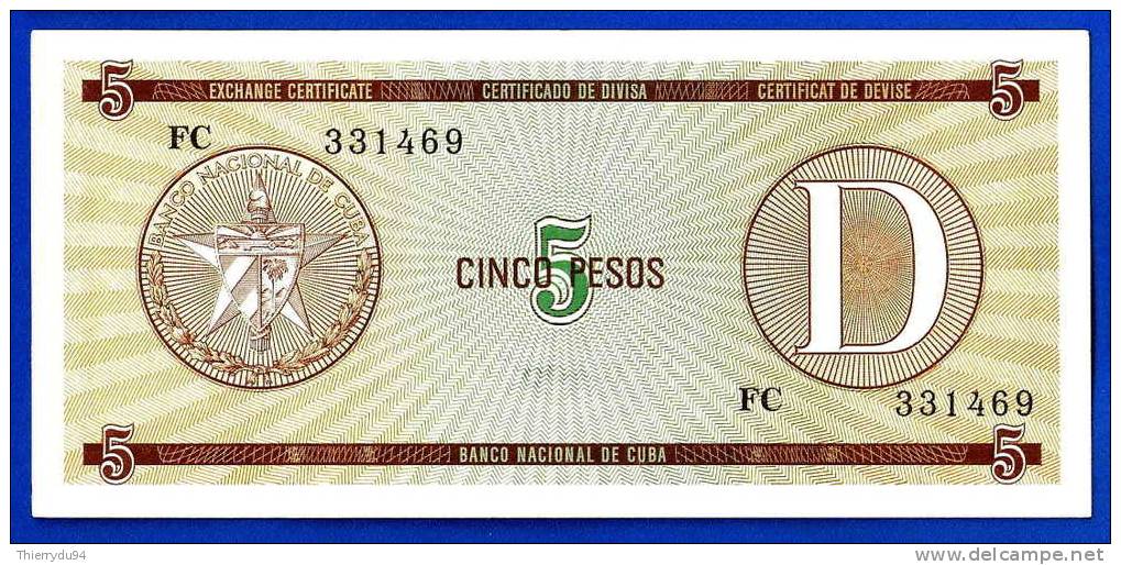 Cuba 5 Pesos D 1985 Kuba Pesos Caraibe Caribe Certificat - Cuba