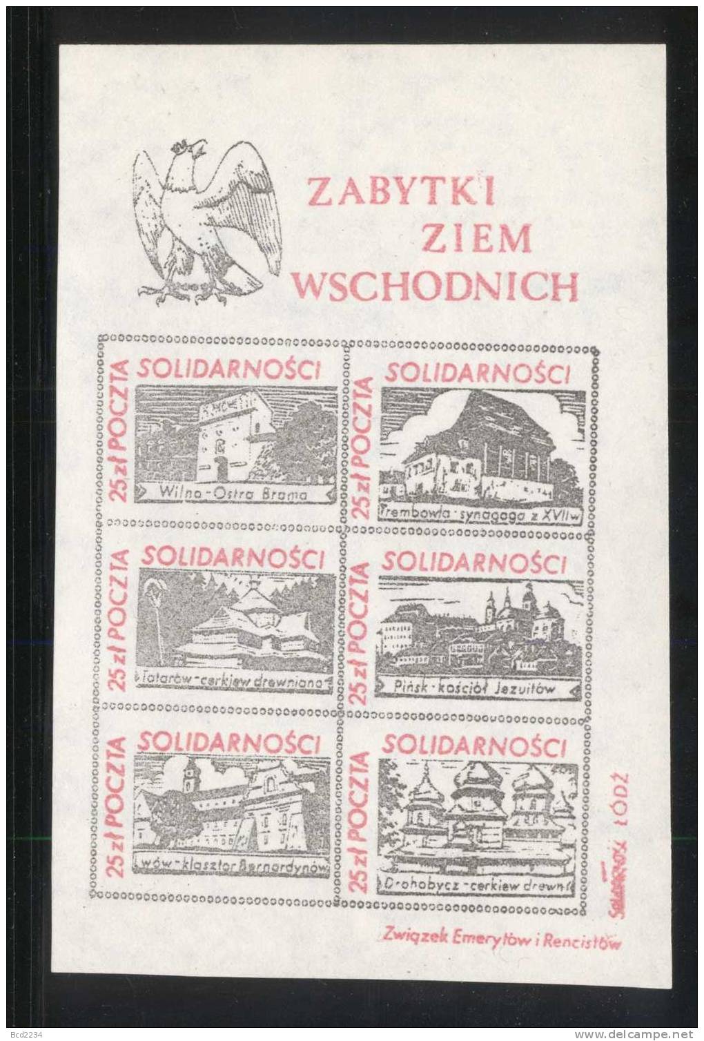 POLAND SOLIDARNOSC (SOLIDARNOSC  LODZ) HISTORICAL BUILDINGS IN EASTERN LANDS LITHUANIA UKRAINE  THIN (SOLID0448/0777) - Solidarnosc Labels