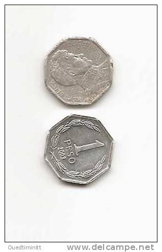 Chili. Chile.Lot De 2 Petites Pièces Octogonales De 1 Peso. - Chile
