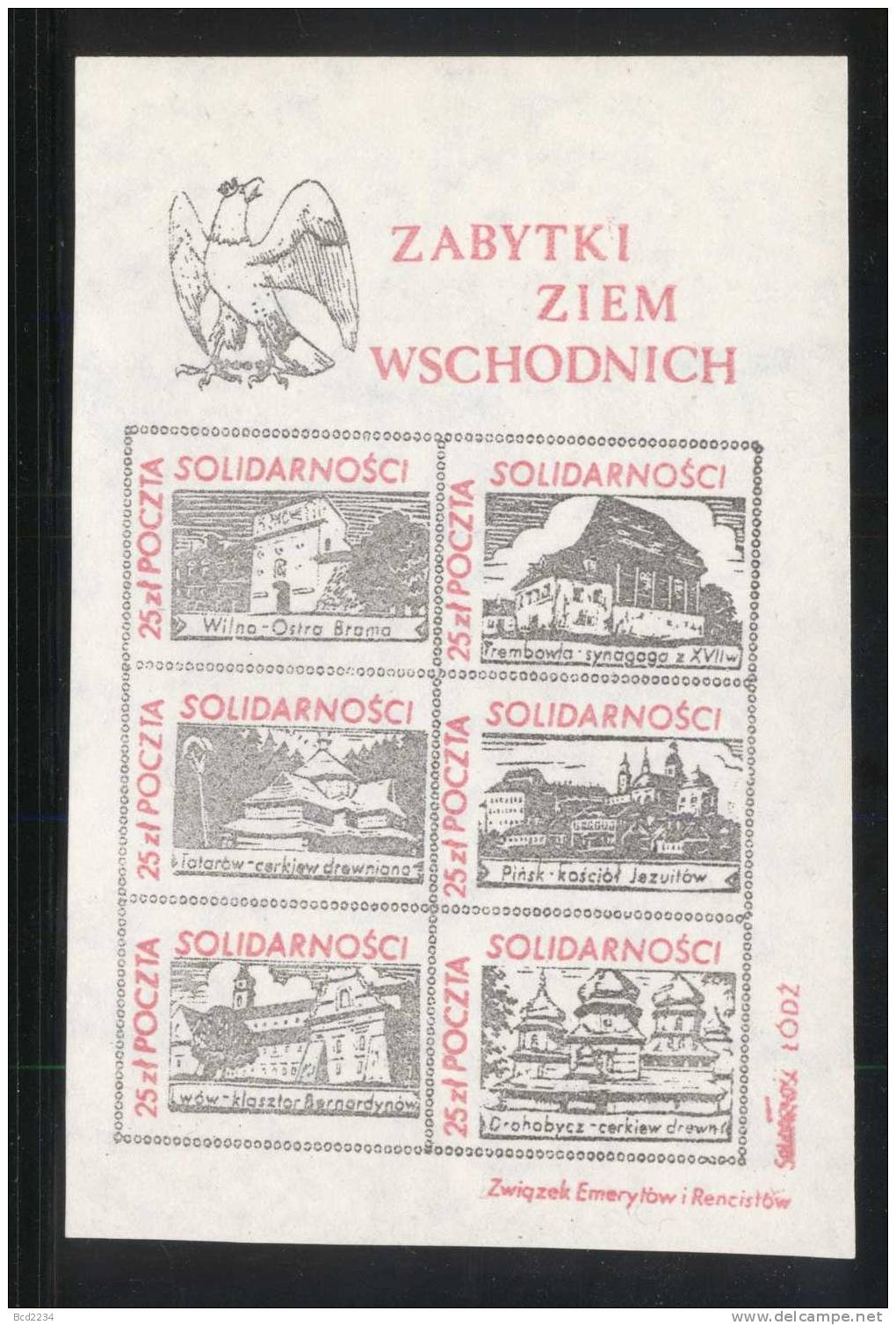 POLAND SOLIDARNOSC (SOLIDARNOSC  LODZ) HISTORICAL BUILDINGS IN EASTERN LANDS LITHUANIA UKRAINE  THICK (SOLID0448/0777) - Solidarnosc Labels