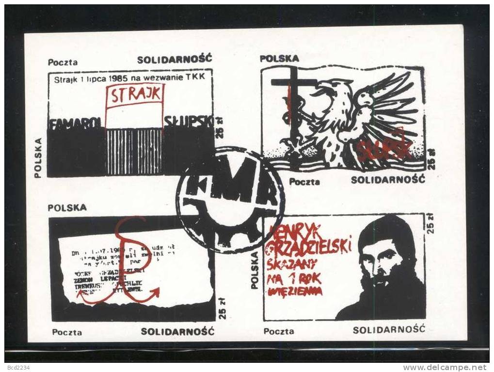 POLAND SOLIDARNOSC (POCZTA SOLIDARNOSC) 1985 TKK STRIKE HENRYK GRZADZIELSKI TYPE 1 MS CHALKY PAPER (SOLID0367/0293) - Viñetas Solidarnosc