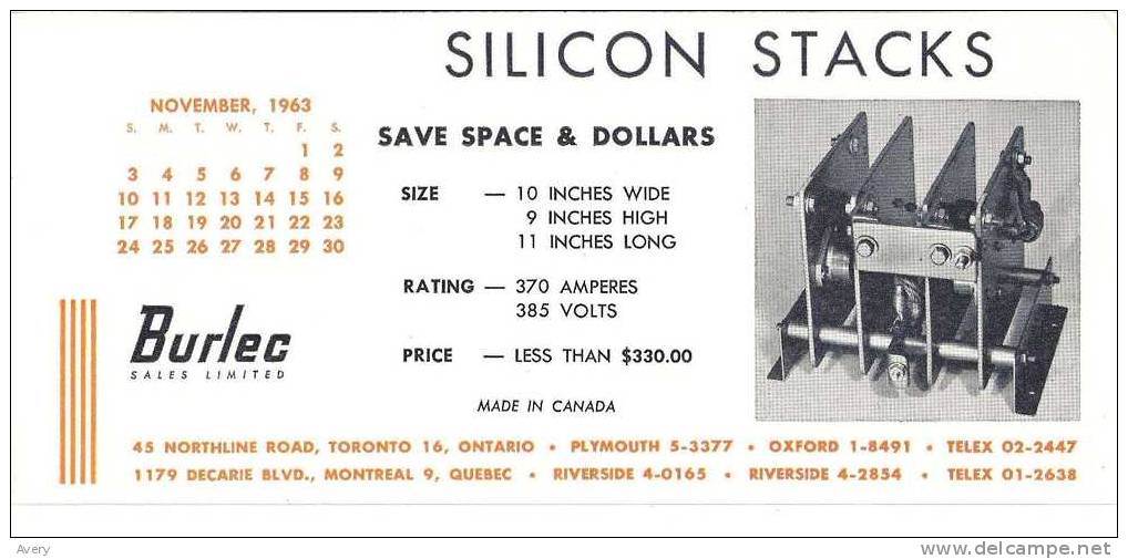 Burlec Sales Limited Silicon Stacks Montreal, Quebec And Toronto, Ontario  4 In X 9 In  23 Cm  X 10 Cm - Electricity & Gas