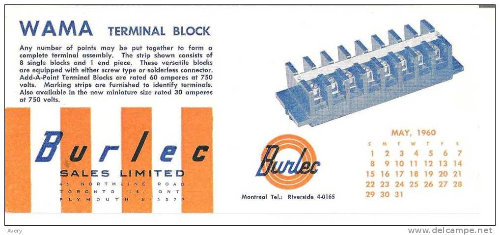 Burlec Sales Limited, Montreal, Quebec Wama Terminal Block   4 In X 9 In  23 Cm  X 10 Cm - Electricité & Gaz