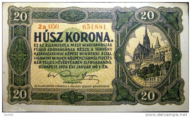 HUNGARY BANKNOTES  20  KORONA  1920. - Ungheria