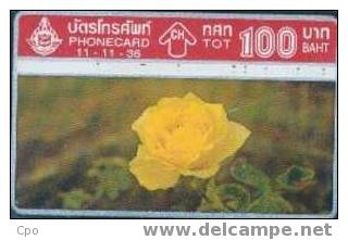 # THAILAND 11-11-36_2 Yellow Rose 100 Landis&gyr -flowers,fleurs-   Tres Bon Etat - Thaïland