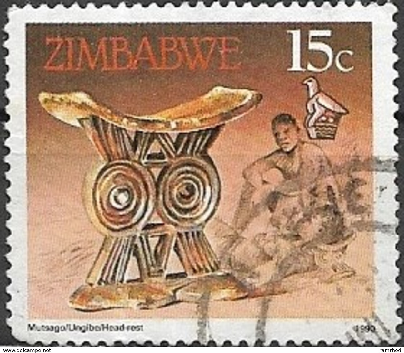 ZIMBABWE 1990 Cultural Artifacts - 15c Headrest  FU - Zimbabwe (1980-...)