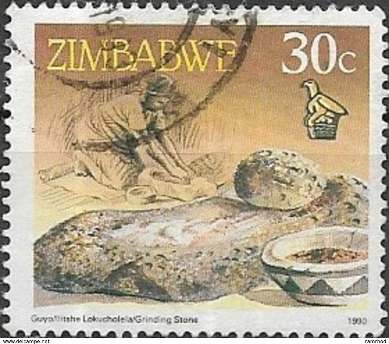 ZIMBABWE 1990 Cultural Artifacts - 30c. - Grinding Stone  FU - Zimbabwe (1980-...)
