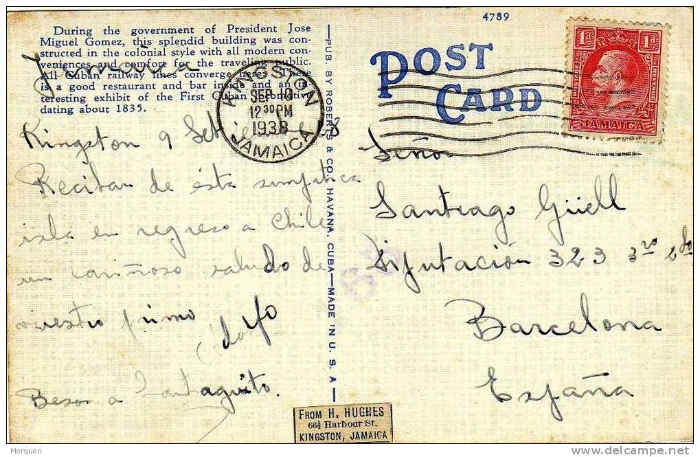 1702. Postal Kingston (Jamaica) 1938 A España. Censor Mark - Jamaïque (...-1961)