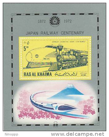 Ras Al Khaima-1972 Japan Railway Centenary Souvenir Sheet MNH - Ra's Al-Chaima
