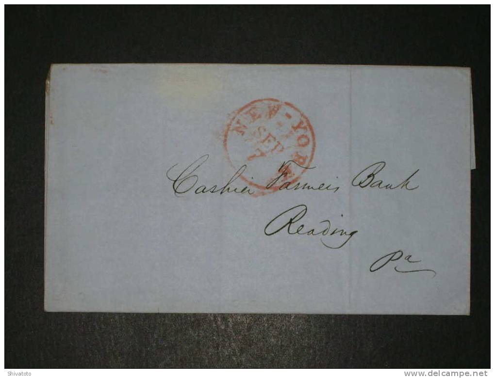 (988)Beautiful Old Stampless Cover From NY(USA)to Reading - No Letter - …-1845 Prephilately