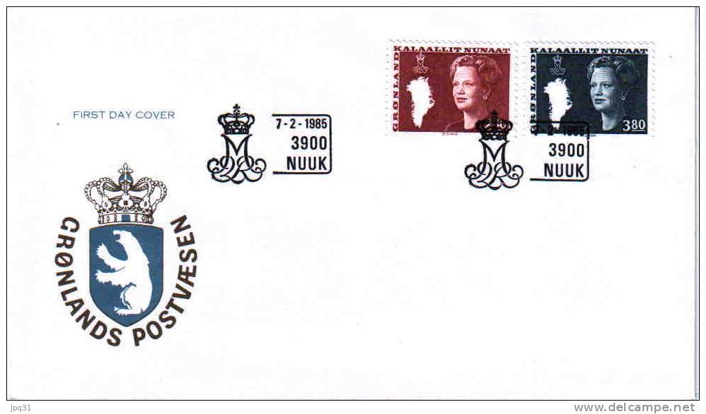 Enveloppe 1er Jour Groenland No 143-144 - 7/2/1985 Nuuk - Reine Margrethe II - FDC