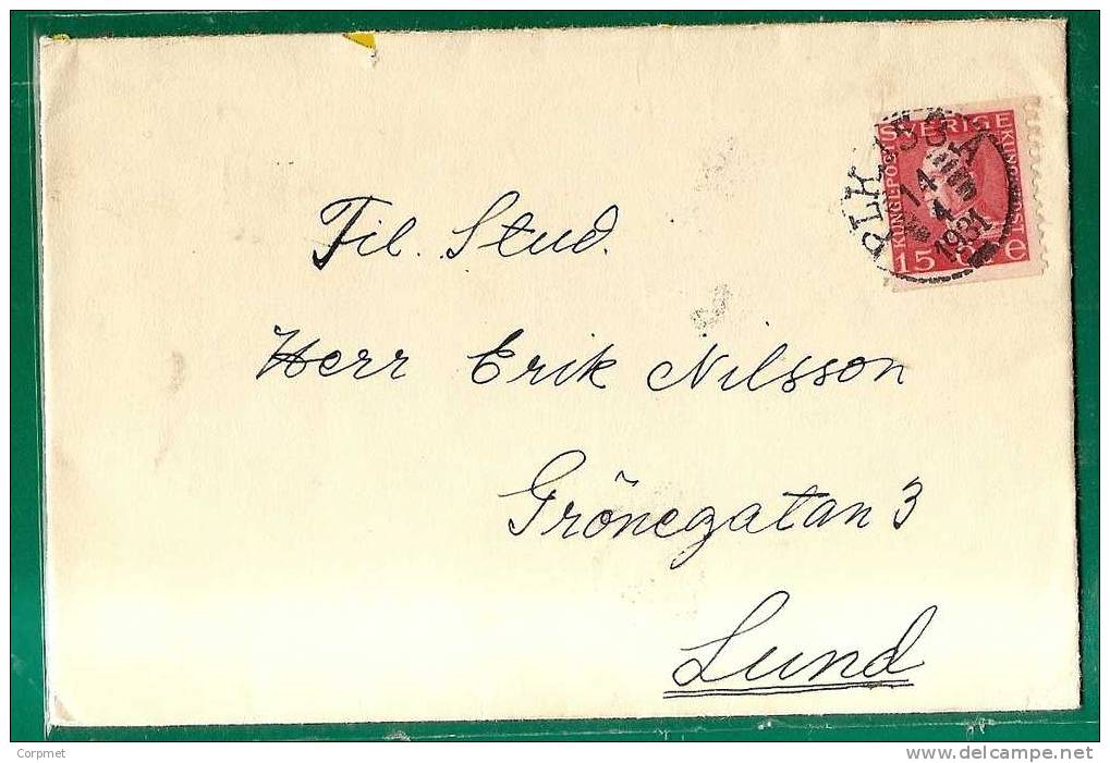 SWEDEN - SVERIGE  1931 COVER To LUND  - 15 Ore Solo Stamp - Lettres & Documents