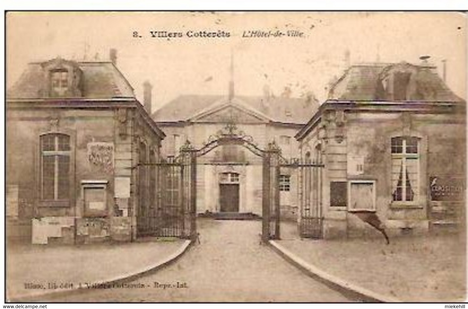 02-Villers-Cotterets HOTEL DE VILLE-oblitération Militaire Trésor Et Postes-affiche Machine à Coudre Singer (mur Gauche) - Villers Cotterets