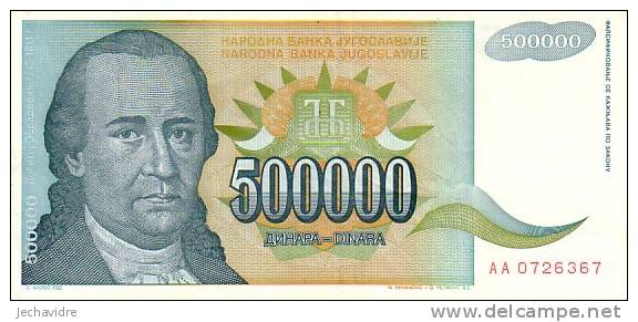 YOUGOSLAVIE   500 000 Dinara  Emission De 1993   Pick 131    ***** QUALITE  VF ++ ***** - Yougoslavie