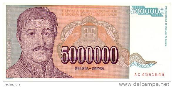 YOUGOSLAVIE   5 000 000 Dinara   Emission De 1993   Pick 132    ***** BILLET  NEUF ***** - Yugoslavia