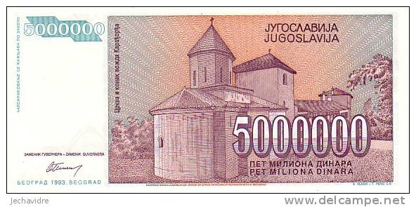 YOUGOSLAVIE   5 000 000 Dinara   Emission De 1993   Pick 132    ***** BILLET  NEUF ***** - Yougoslavie