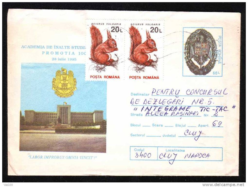 Animal Rodents,squirrel Stamp In Pair On Cover Stationery 1995 - Romania. - Roedores