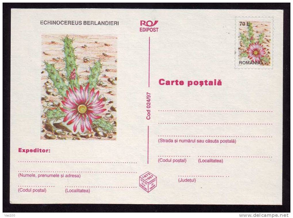 ROMANIA 1997 Entier Postaux Stationery POSTCARD,with Cactusses,cactus. - Cactus