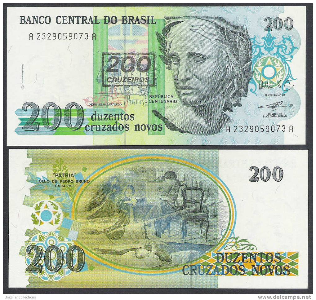 P.225b - Brazil, 200 Cruzeiros On 200 Cruzados Novos, 1990, Provisional Issue, UNC. - Brésil