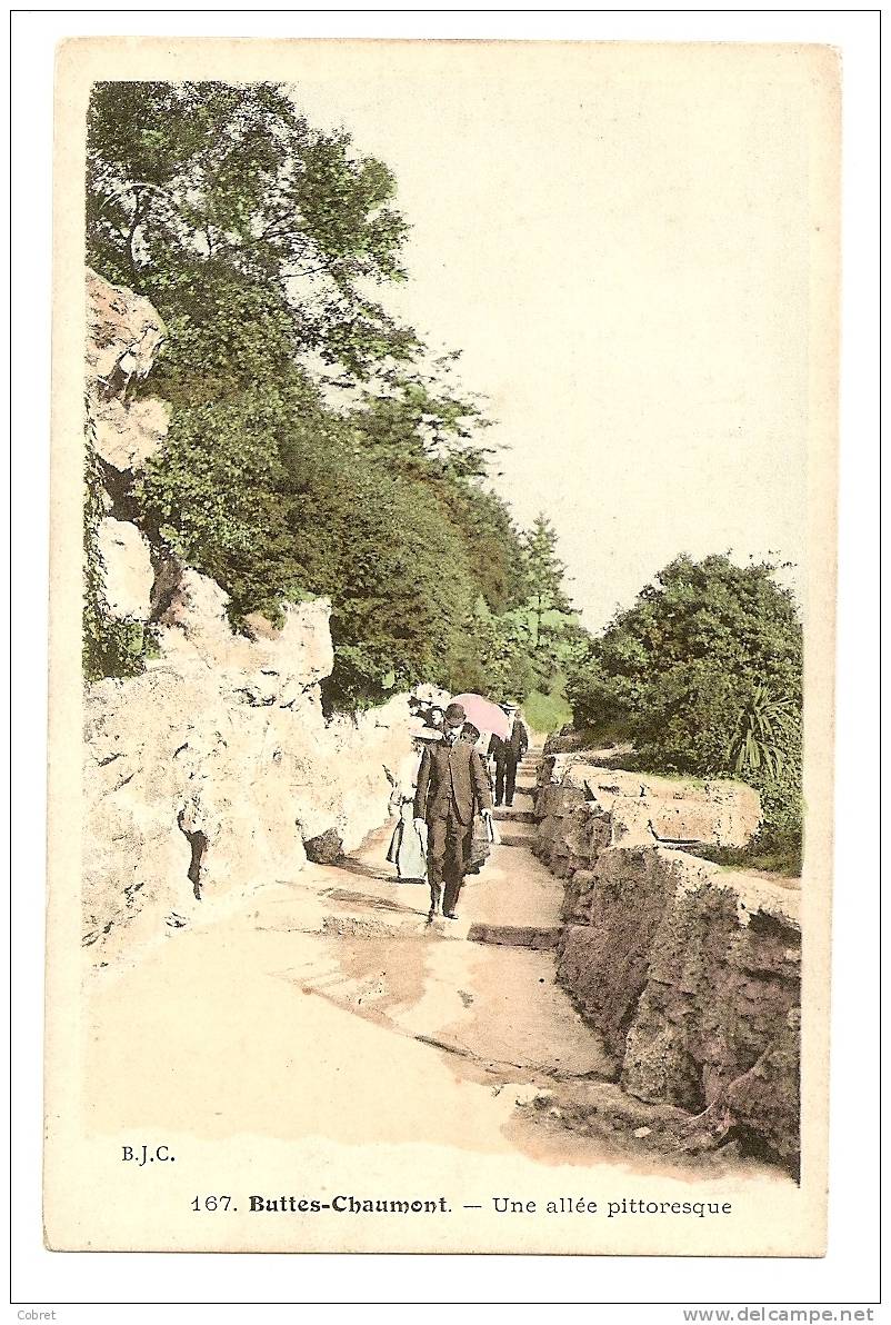 PARIS - Buttes Chaumont, Une Allée Pittoresque (colorisée) - Arrondissement: 19