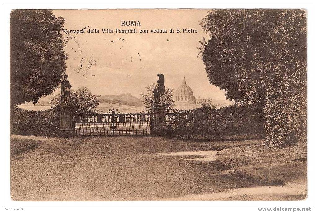 Italia 1908. Cartolina P. Di  ROMA - Terrazza Della Villa Pamphili Con Veduta Di S. Pietro.. - Entiers Postaux
