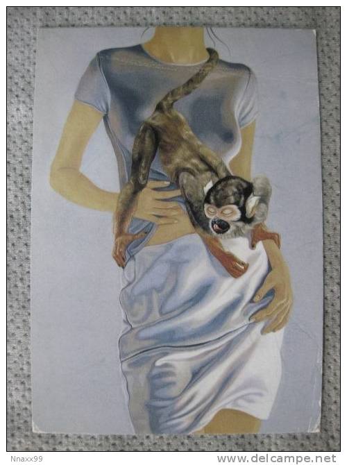 Monkey - Singe - Modern Girl And The Squirrel Monkey (Saimiri Sciurea), China Art Postcard - Apen