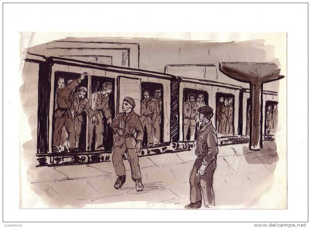 Lavis - Soldats Sur Un Quai De Gare  - Wagons Avec Militaires Se Saluant- - Aquarelles