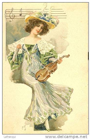 ARTISTES-ref 330- Musique -instruments De Musique -illustrateur Femmes Cs -jouant Du Violon   -theme Violons - Musique Et Musiciens