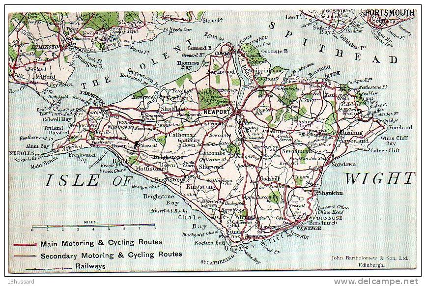 Carte Postale Ancienne Ile De Wight - Carte Géographique, Routière - Road Map - Otros & Sin Clasificación