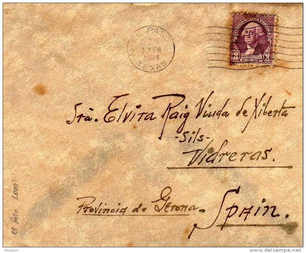 1095. Carta EL PASO , Texas 1934 A España - Covers & Documents