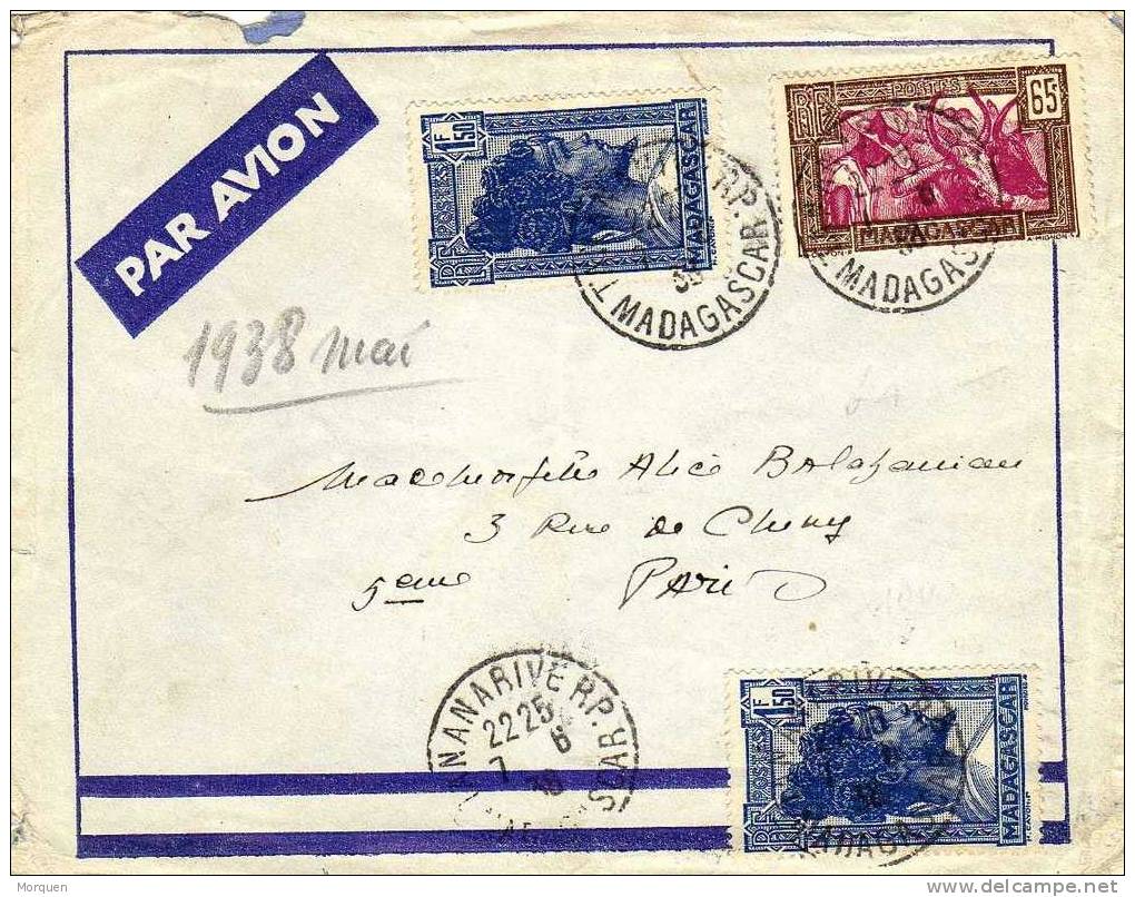 1803. Carta Aerea Madagascar 1938 Tananarive - Madagascar (1960-...)