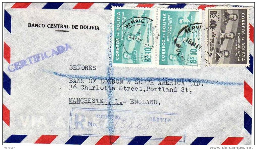 Carta   Aerea Certificada LA PAZ (Bolivia) 1954 - Bolivia