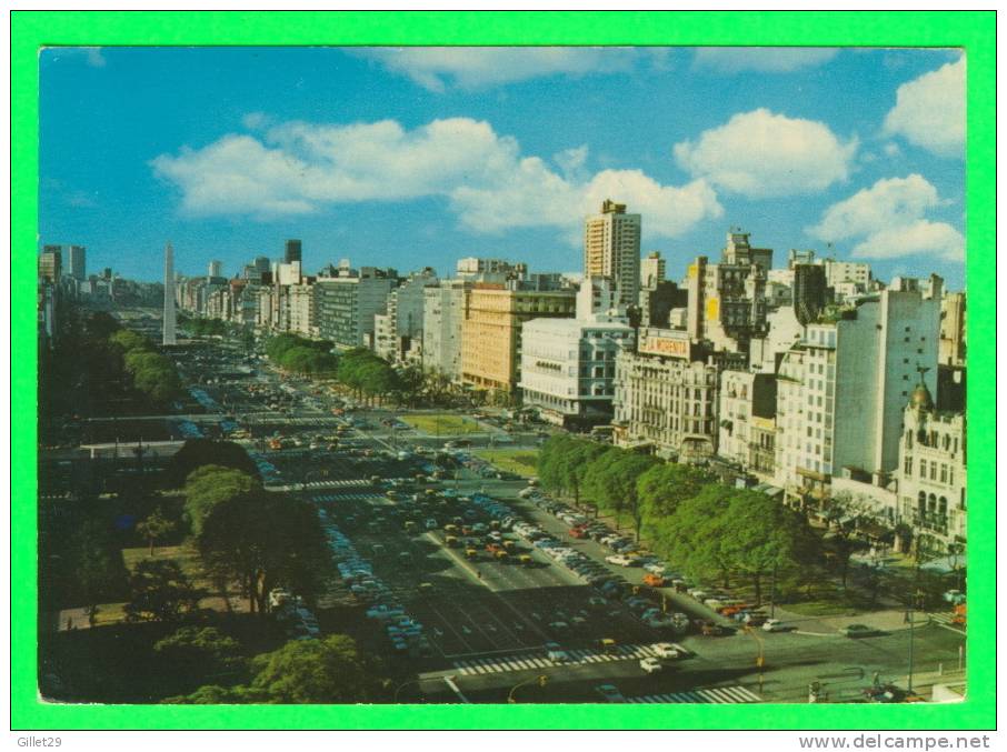 BUENOS AIRES, ARGENTINE - VUE PANORAMIQUE DE L´AVENUE 9 DE JUILLET ET OBÉLISQUE - CIRCULÉE EN 1976 - - Argentinien