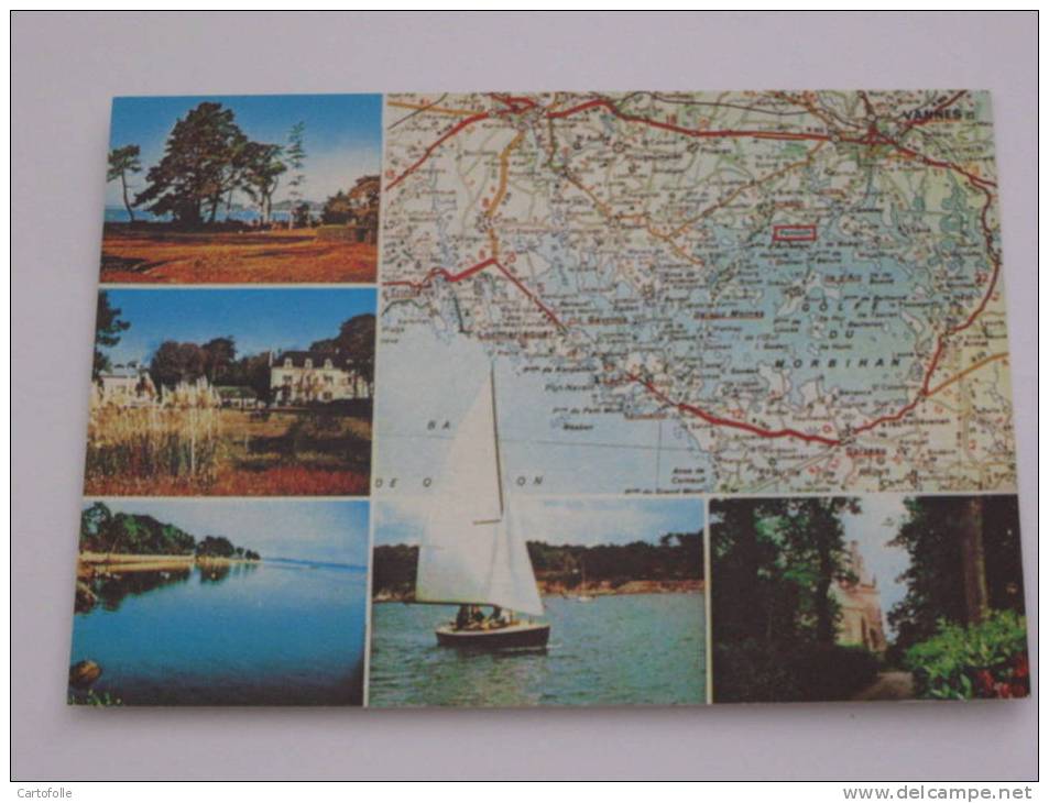 Lot 474 -1-  Carte Postale Sur Arradon + Carte Du Golfe Du Morbihan - Arradon