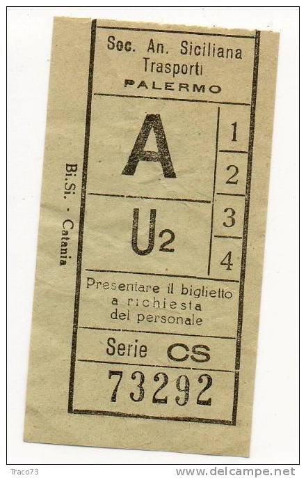 PALERMO  1950/60  - BIGLIETTO Della Società Anonima Trasporti - R - Europe